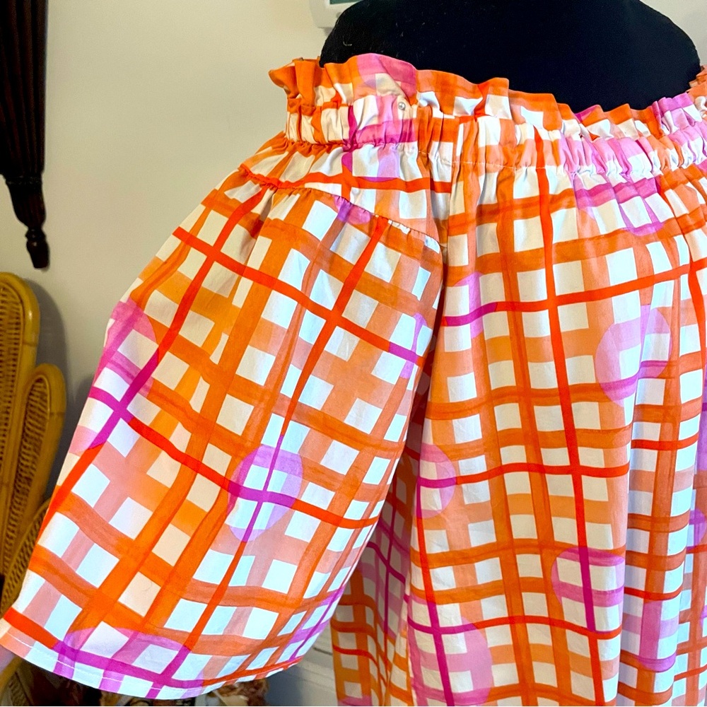 On Or Off Shoulder Pastel Plaid Dress w/ 2 Fabulous Hidden Side Pockets - Picture 3 of 14